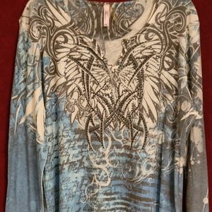 Kiara long-sleeve split neck tattoo inspired top Sz XXL